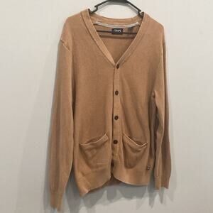 Vtg Chaps Mens Cardigan Sweater M Medium Elbow Patch Beige Fisherman Emo Grandpa